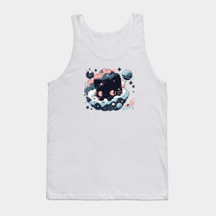 Cat floating on space clouds Tank Top